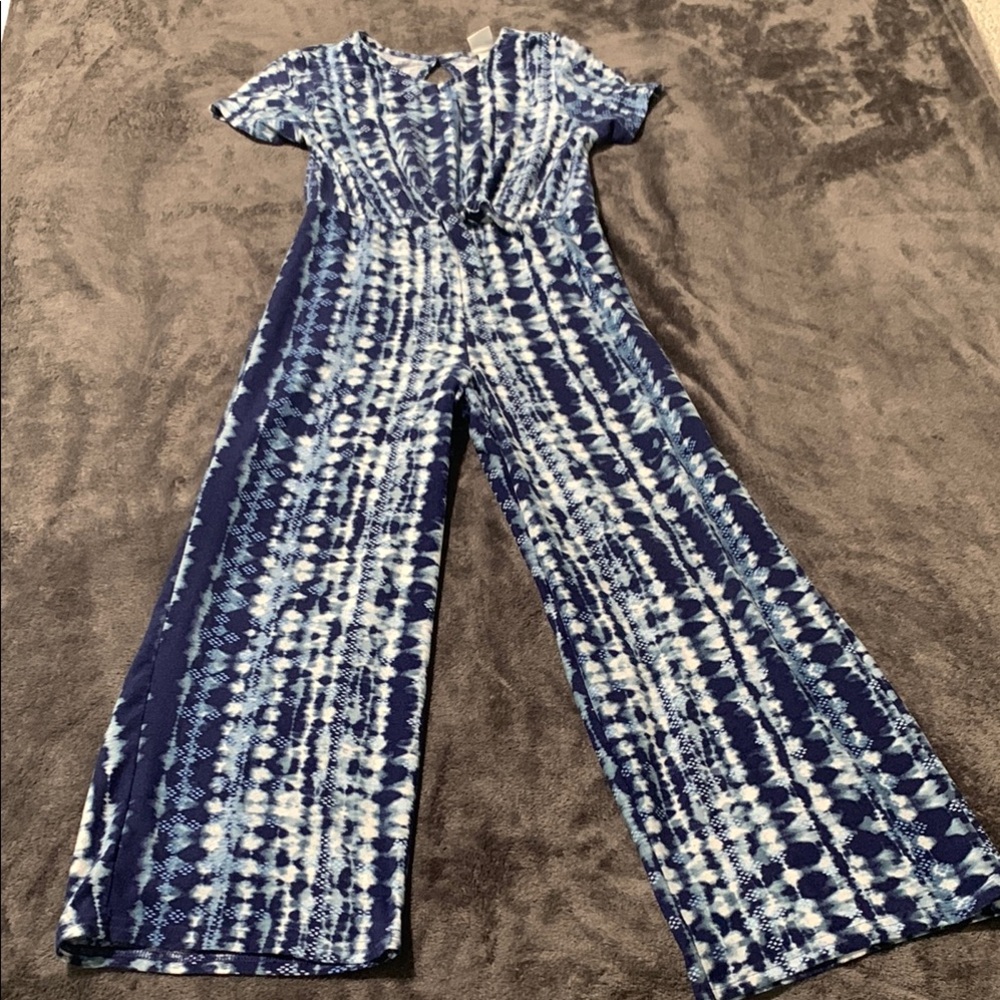 Navy Blue and White tie-dye Jumpsuit